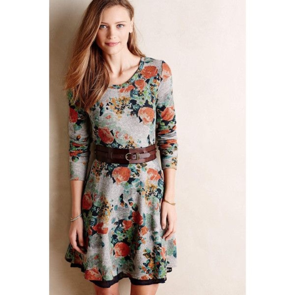 Saturday Sunday Anthropologie Knit Floral Dress Navy Swiss Dot Lace Trim Medium